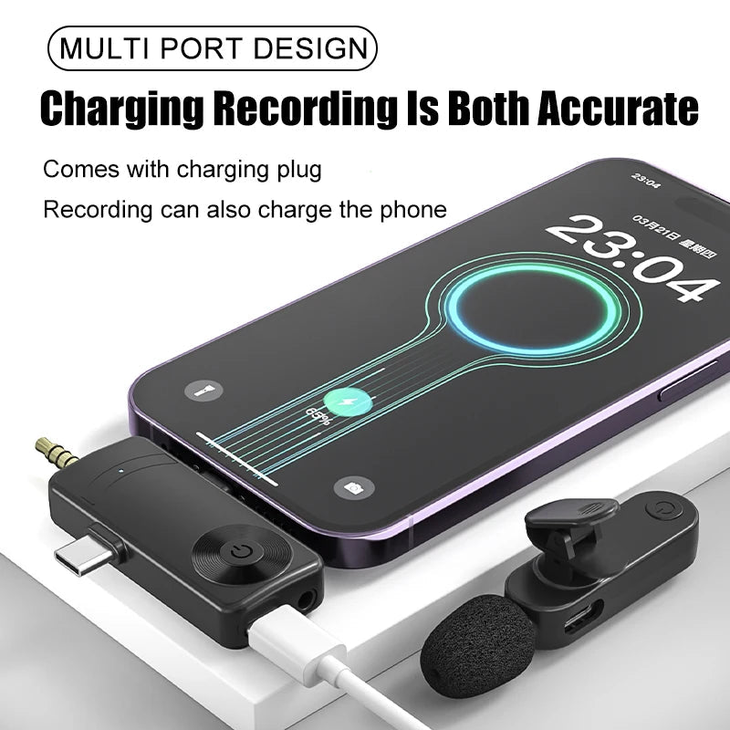 3 In 1 Wireless Lavalier Microphone plug and play setup for iPhone and Android