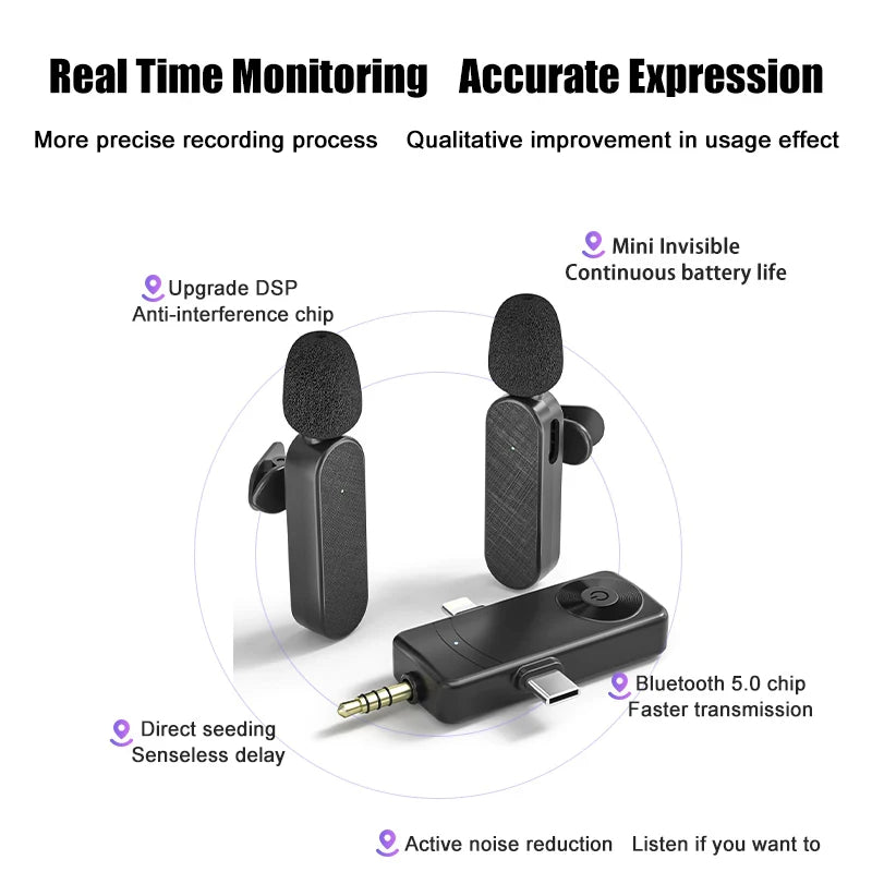 3 In 1 Wireless Lavalier Microphone high sensitivity capacitive microphone